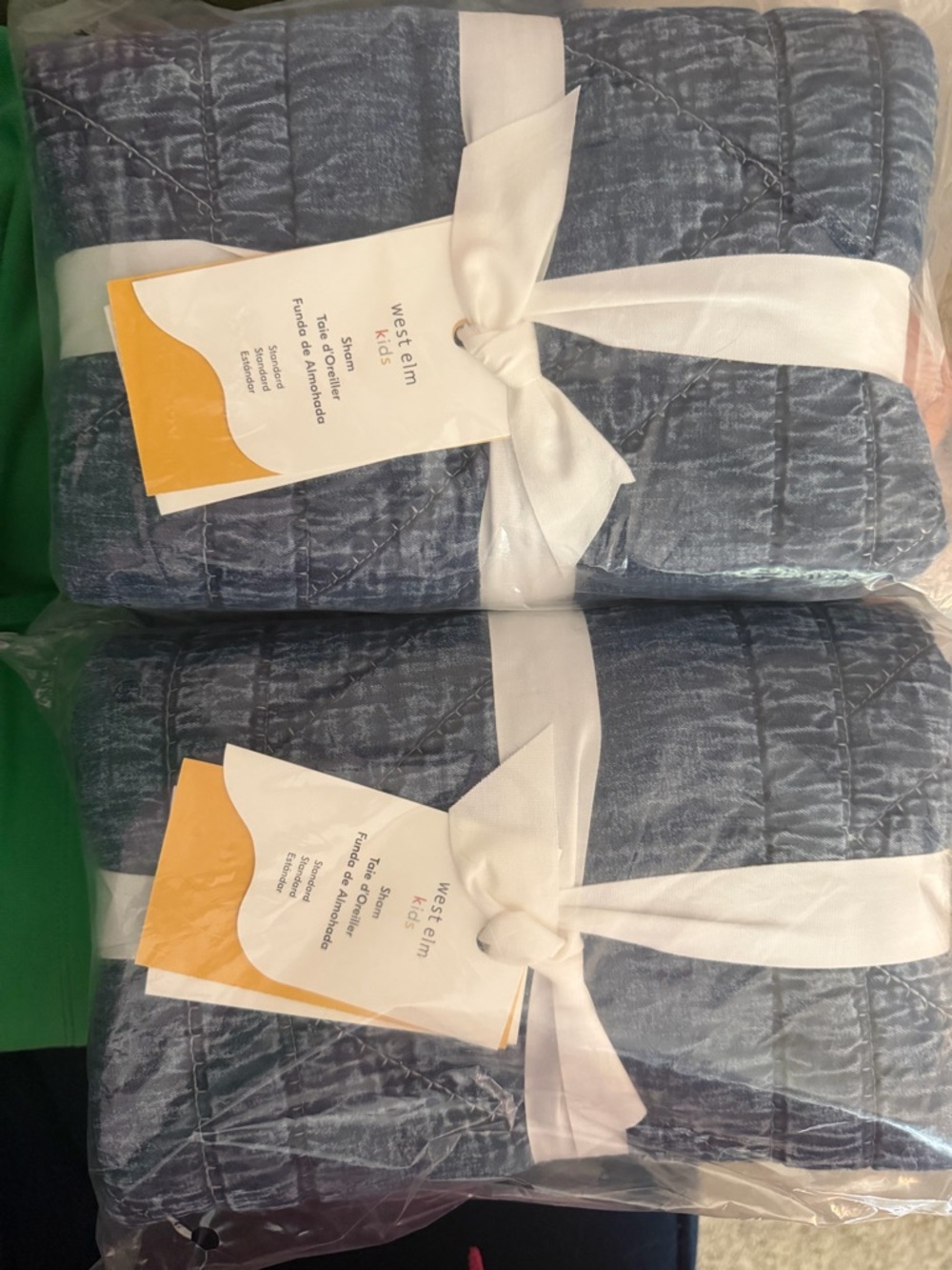 West Elm Stonewashed denim Quilted Standard Pillow Shams( 2)